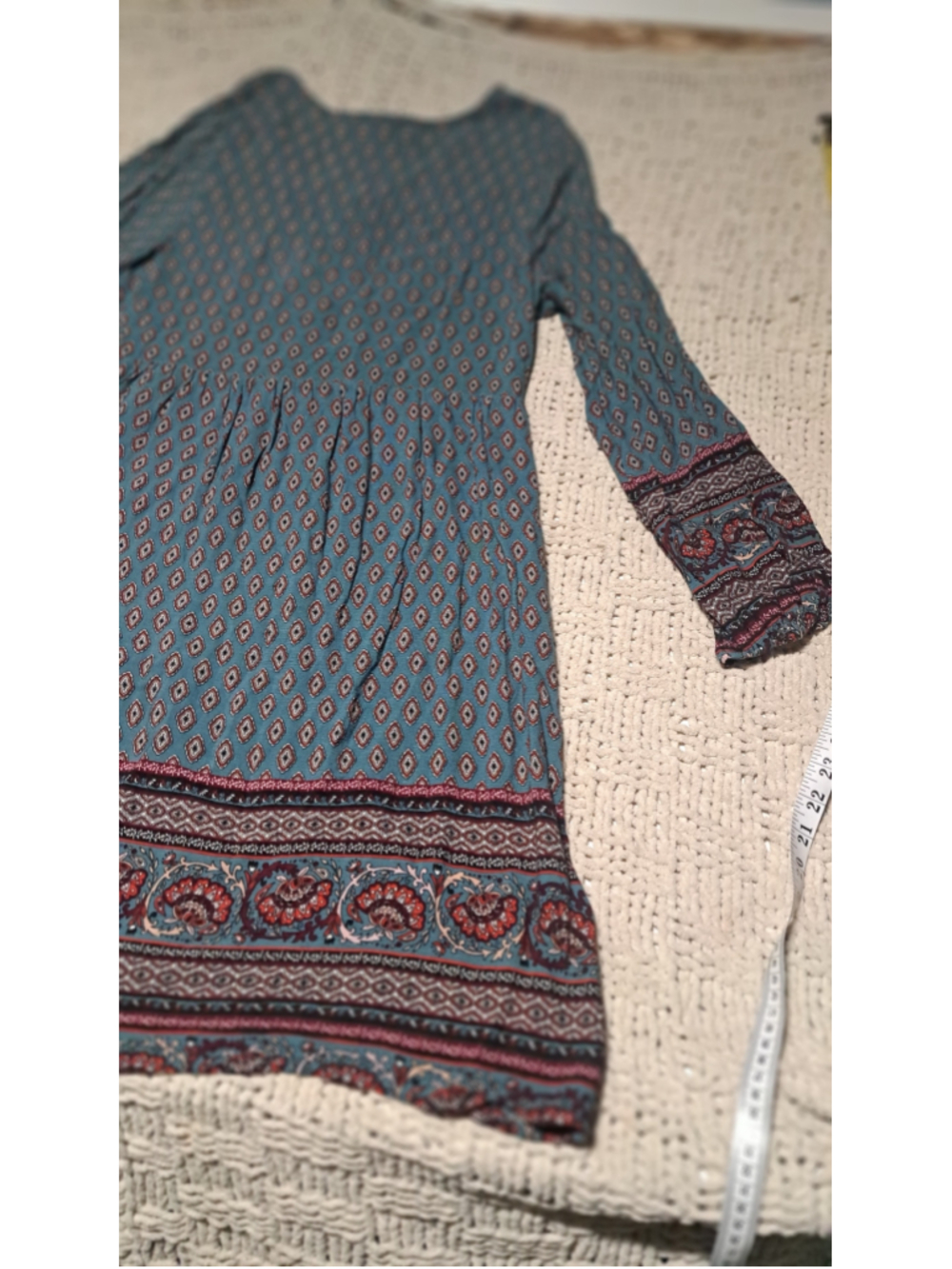 788 - Suzanne Betro XL Teal Boho Paisley Bell Sleeve Tunic Dress - Picture 8 of 8